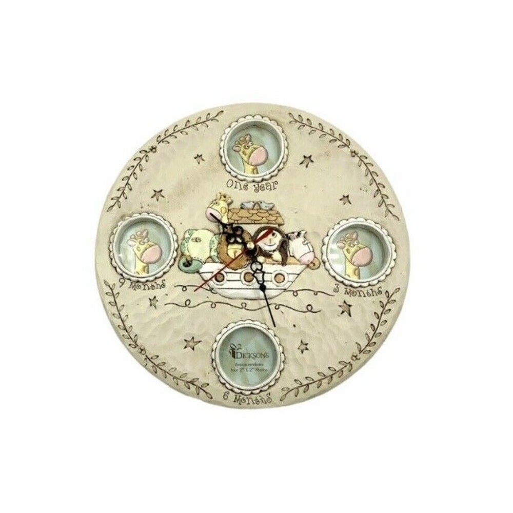Dicksons children's home decor Noah’s Ark First Year Photo Resin Clock 9"